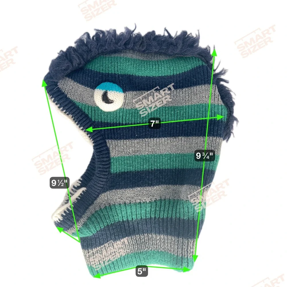 Kids Monster Balaclava Hat Striped Green Navy Gray Fun Face Winter Ski Snowboard
